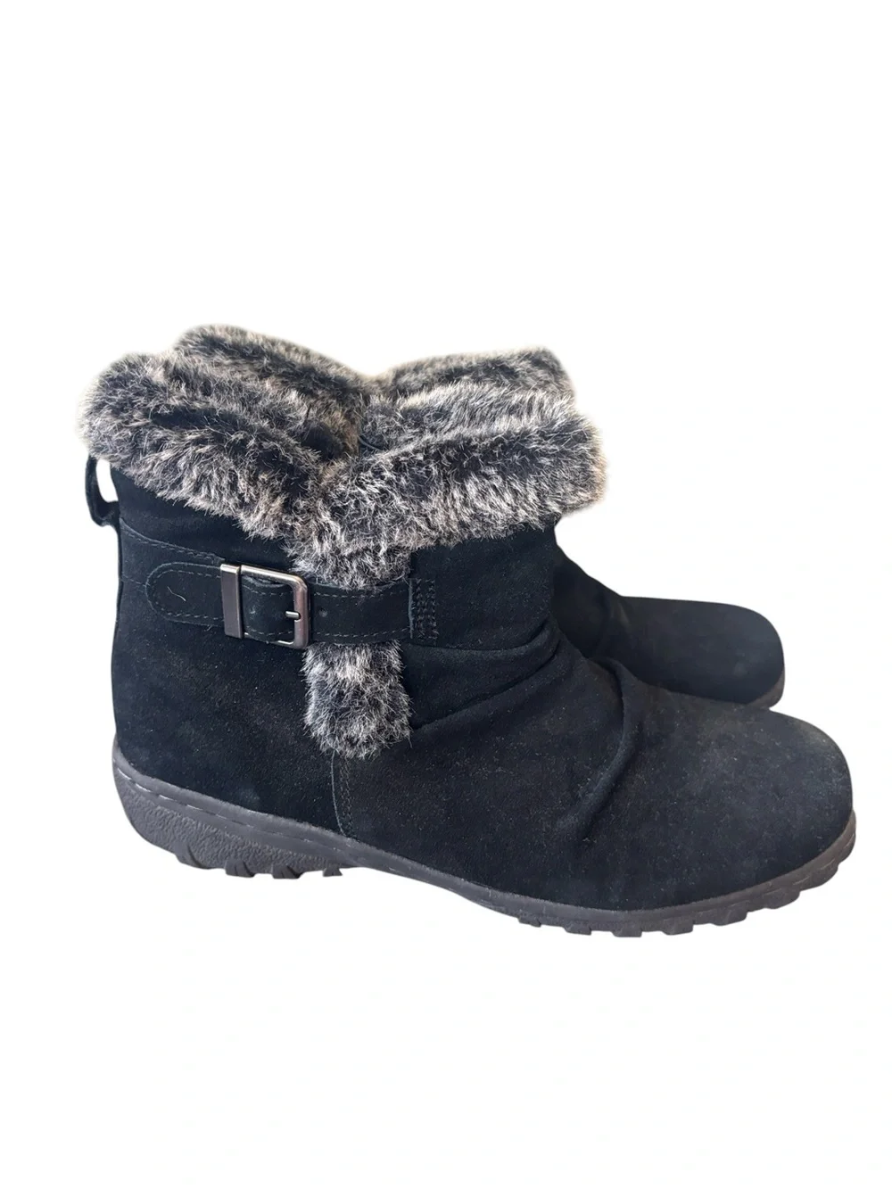 Khombu Lindsey Black Suede‎ Rubber Sole Winter Faux Fur Boots Size 9